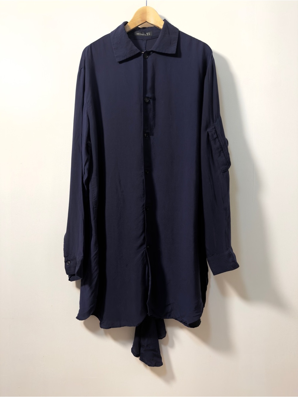 Michiko by Y’s Asymmetrical Long Sleeve Shirt Buttonup Dress Womens 3 Large Navy